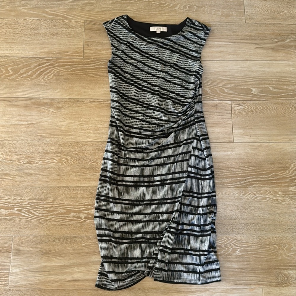 Loft Black and White Striped Dress SP Small Petite S - Picture 10 of 14